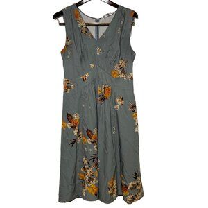 eShakti Floral Pleated Bodice Sleeveless Dress Gray Orange Sz 22W